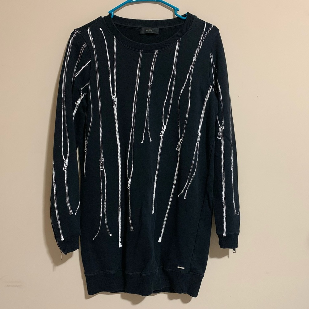 Diesel black zip-sleeves zippers prints dress Size XS